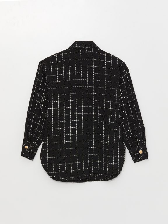 Patterned Long Sleeve Tweed Oversize Women's Shirt Jacket