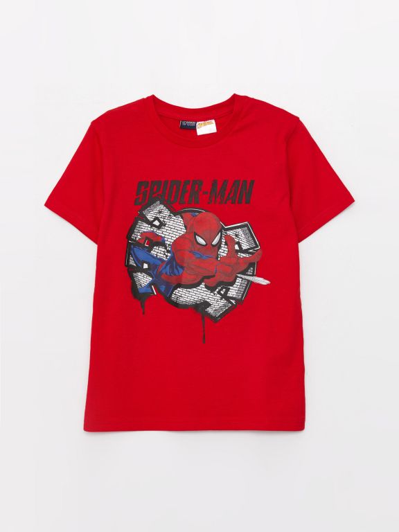 Crew Neck Spiderman Printed Short Sleeve Boy T-Shirt and Shorts