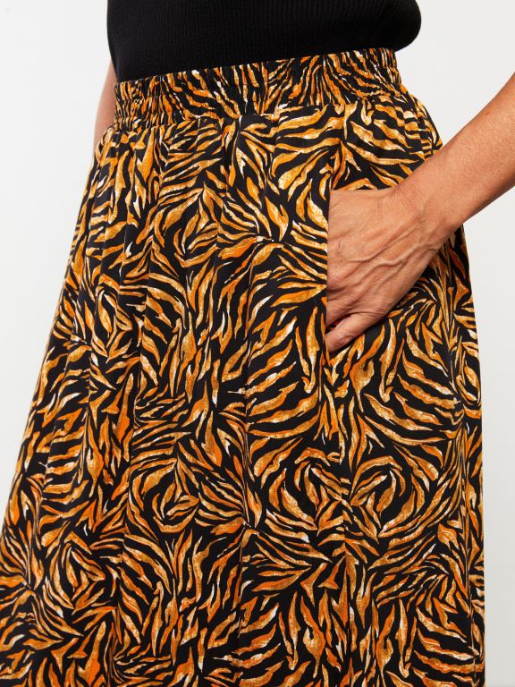 Elastic Waist Patterned A-Cut Viscose Women's Skirt