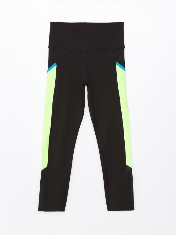 Elastic Waist Women's Sports Tights with Color Block
