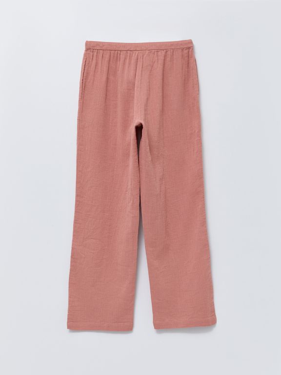 Elastic Waist Comfortable Fit Straight Pocket Women's Trousers Detailed