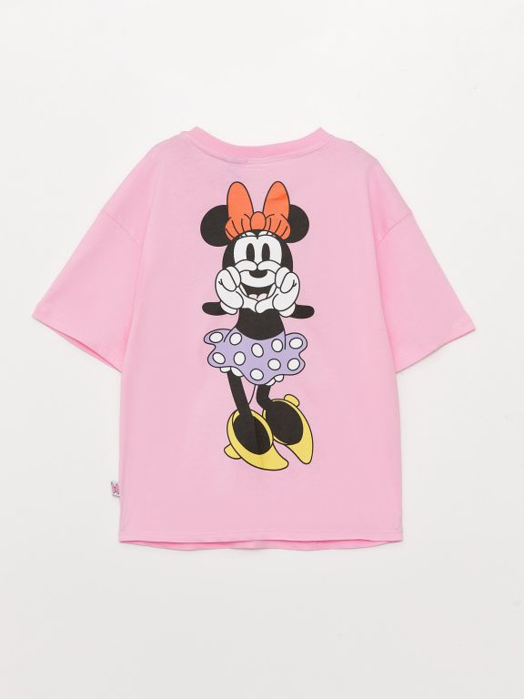 Crew Neck Minnie Mouse Printed Short Sleeve Girls T-Shirt