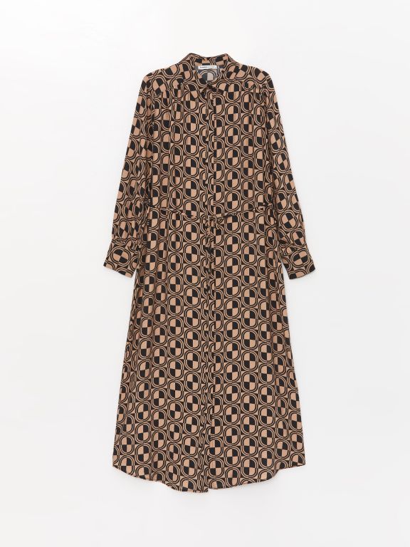 Patterned Long Sleeve Women's Shirt Dress