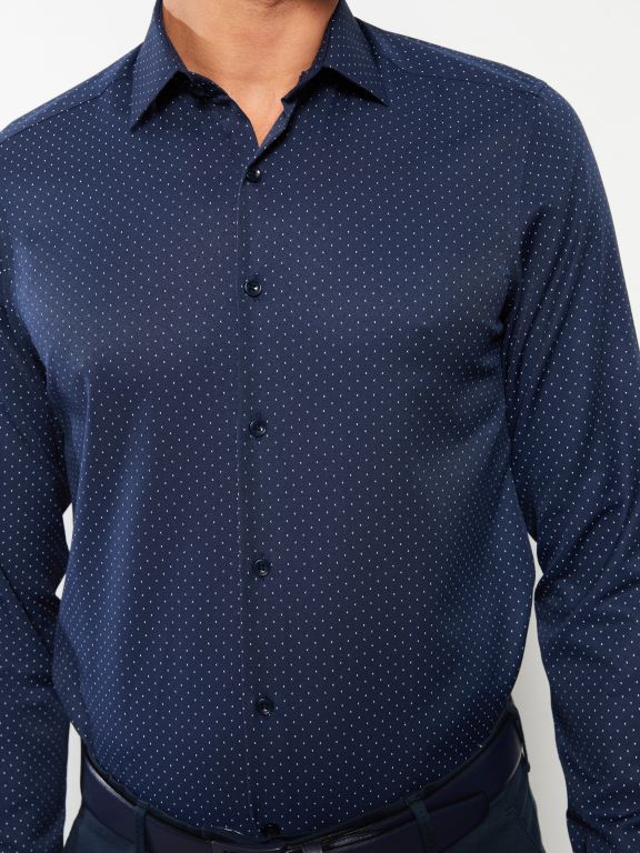 Slim Fit Long Sleeve Patterned Gabardine Men's Shirt