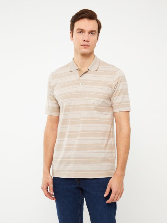 Polo Neck Short Sleeve Striped Men's T-Shirt