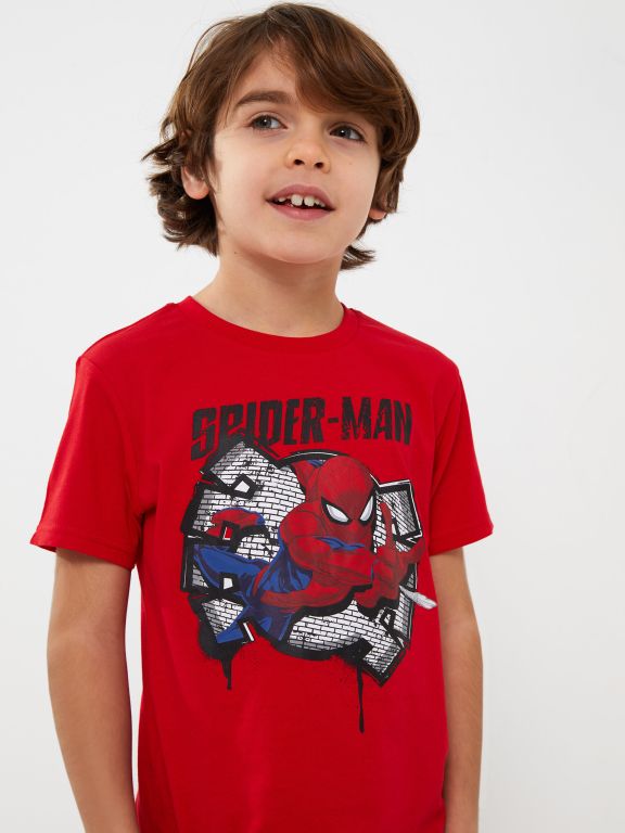 Crew Neck Spiderman Printed Short Sleeve Boy T-Shirt and Shorts
