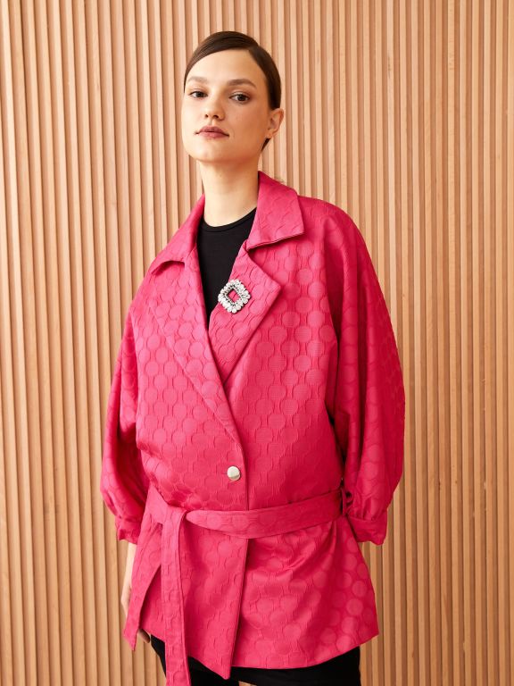 Self Patterned Balloon Sleeve Gabardine Women's Jacket