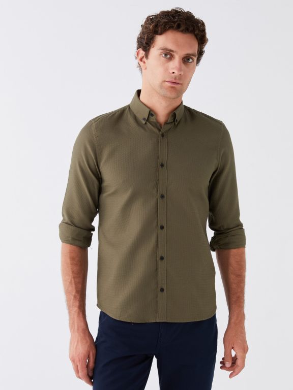 Slim Fit Long Sleeve Dobby Weave Men's Shirt