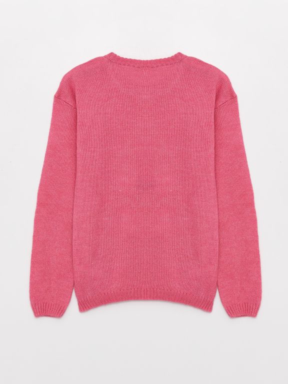 Crew Neck Patterned Long Sleeve Girl Tricot Sweater