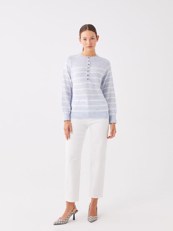 Grandad Collar Striped Long Sleeve Women s Tricot Jumper