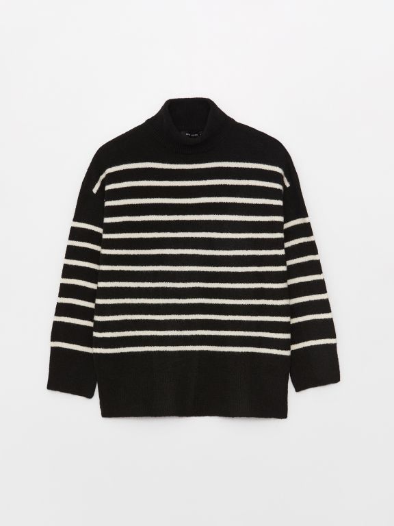 Turtleneck Striped Long Sleeve Oversize Women's Knitwear Sweater