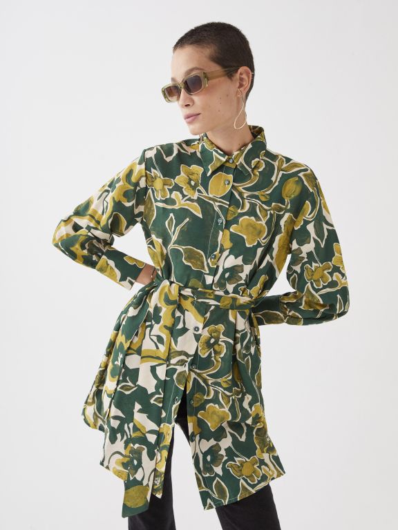 Long Sleeve Women's Tunic With Shirt Collar Pattern