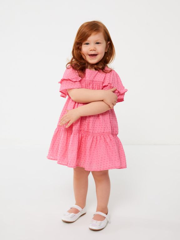 Crew Neck Self-Patterned Baby Girl Dress