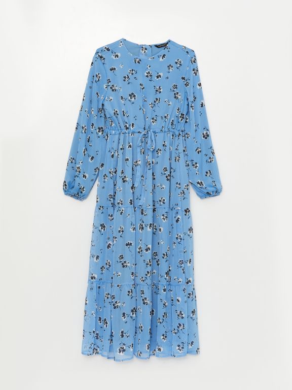 Women's Crew Neck Patterned Long Sleeve Dress