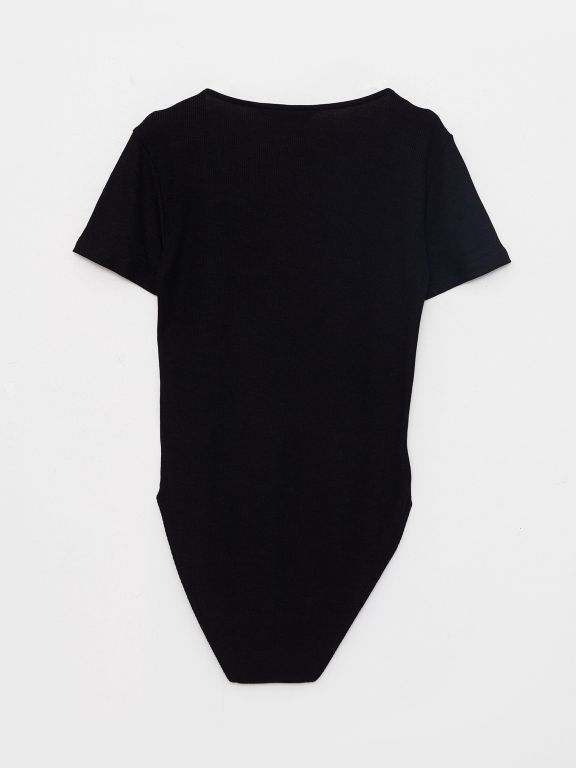 U Neck Straight Short Sleeve Women Bodysuit