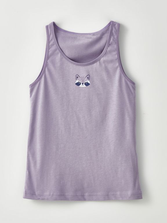 Crew Neck Printed Cotton Girl Singlet 2-Pack