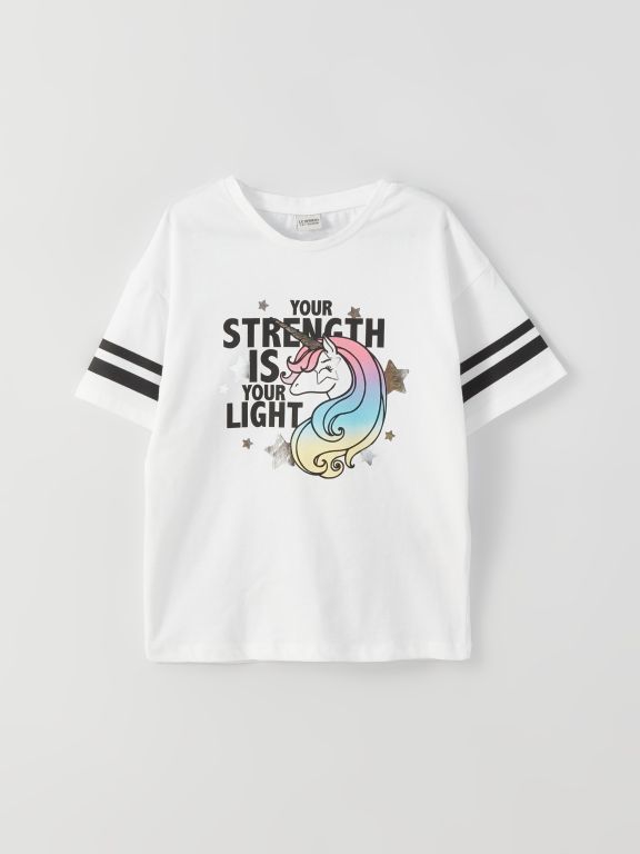 Crew Neck Printed Short Sleeve Girls T-Shirt and Tights