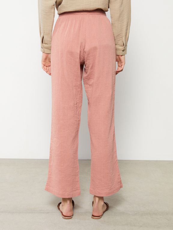 Elastic Waist Comfortable Fit Straight Pocket Women's Trousers Detailed