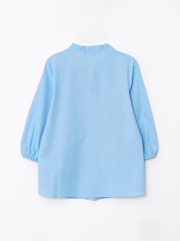 Women's Crew Neck Embroidery Cotton Shirt