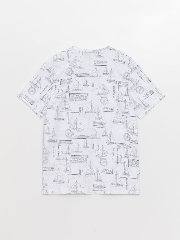 Crew Neck Short Sleeve Printed Combed Cotton Men's T-shirt