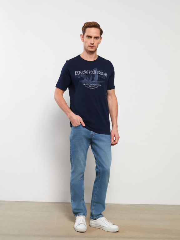 Crew Neck Short Sleeve Printed Combed Cotton Men's T-shirt