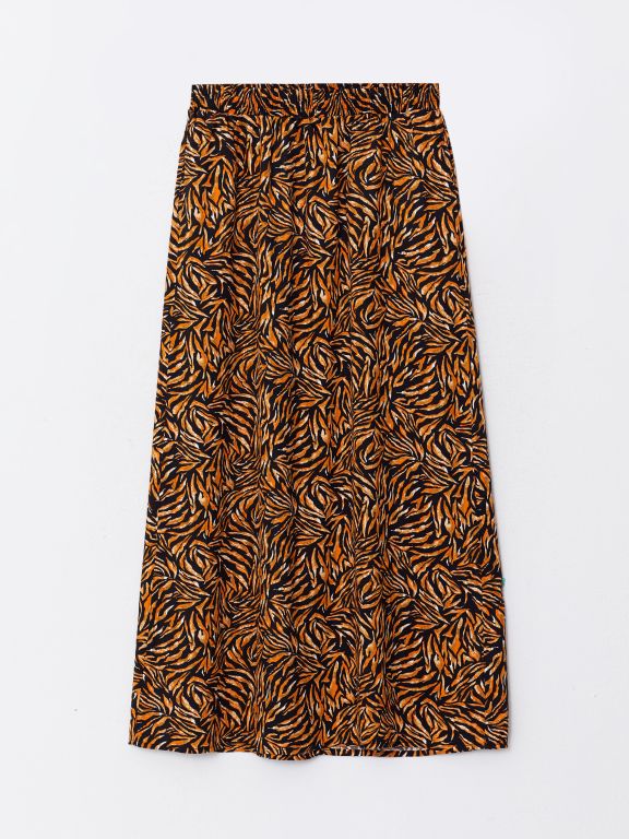 Elastic Waist Patterned A-Cut Viscose Women's Skirt