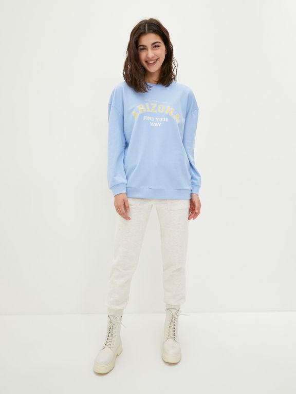 Crew Neck Printed Long Sleeve Women's Sweatshirt