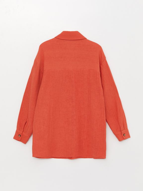 Shirt Collar Straight Long Sleeve Oversize Muslin Women's Tunic