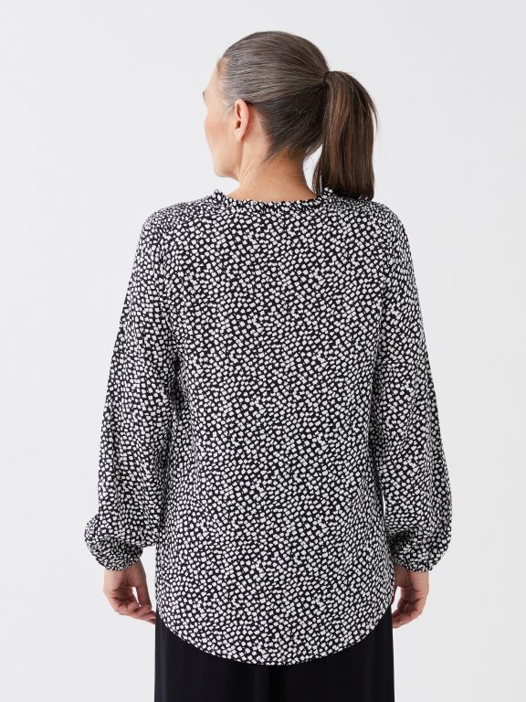 Tie Neck Patterned Long Sleeve Women's Blouse