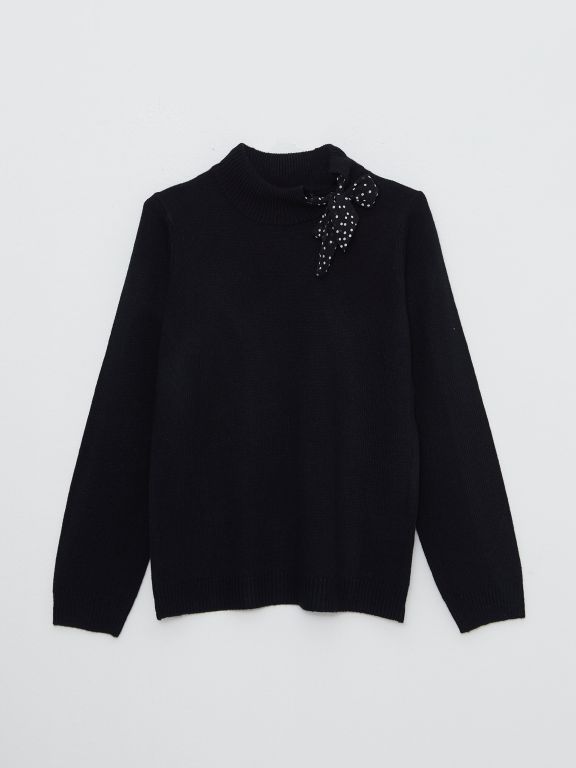 Tie Collar Straight Long Sleeve Women's Knitwear Sweater