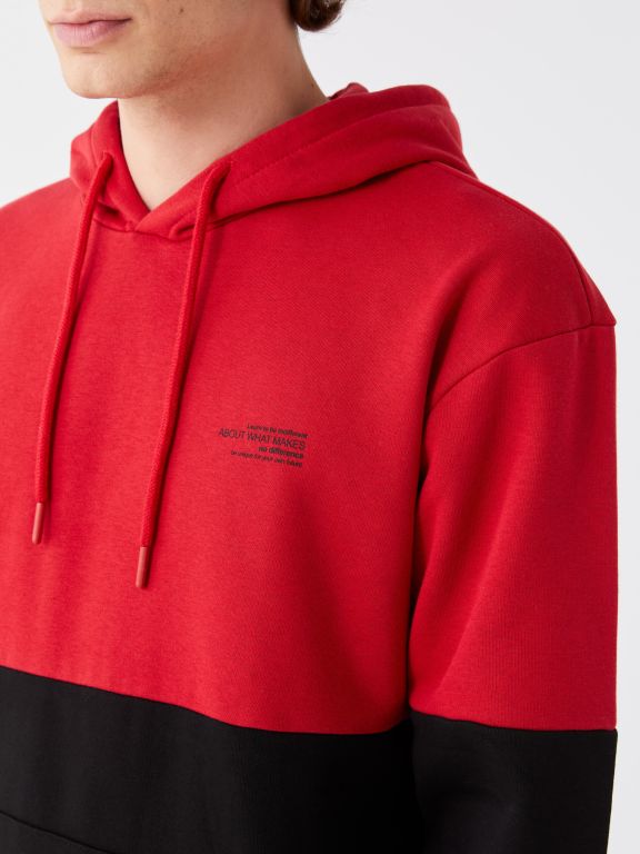 Hooded Long Sleeve Men's Hoodie with Color Block