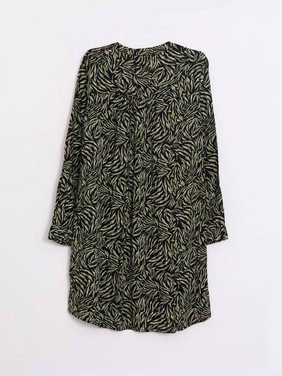 Crew Neck Patterned Long Sleeve Poplin Women's Tunic
