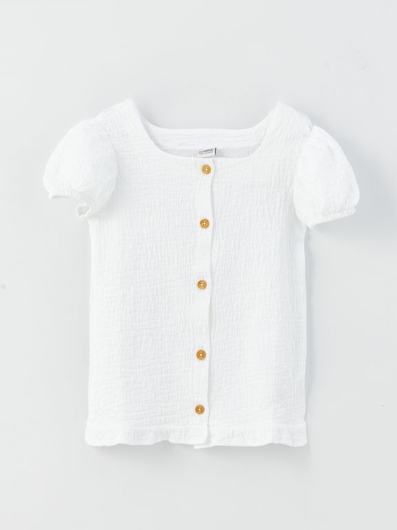 Square Collar Basic Short Sleeve Girls' Blouse