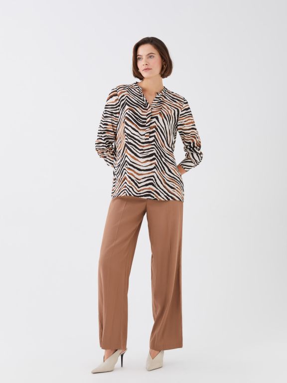 Henley Neckline Patterned Long Sleeve Women's Blouse