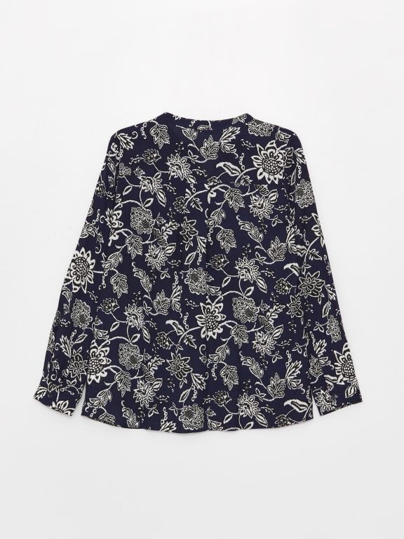 Henley Neckline Patterned Long Sleeve Women's Blouse