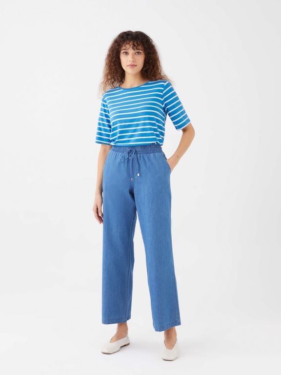 Women's Elastic Waist Wideleg Straight Jean Trousers