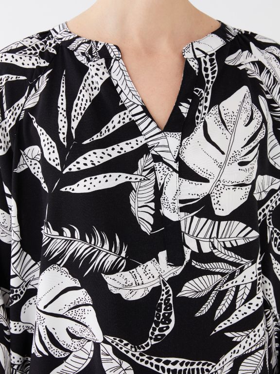 Henley Neckline Patterned Long Sleeve Women's Blouse