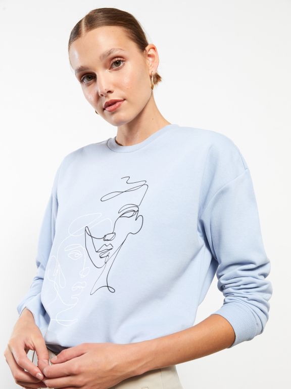 Crew Neck Printed Long Sleeve Women's Sweatshirt