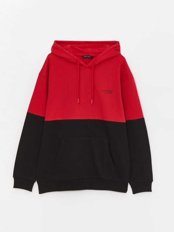 Hooded Long Sleeve Men's Hoodie with Color Block
