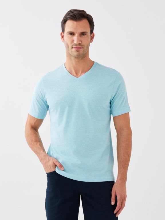 V Neck Short Sleeve Combed Cotton Men's T-shirt