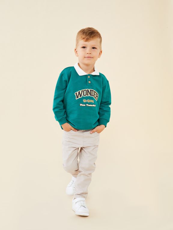 Polo Collar Long Sleeved Printed Baby Boy T-Shirt and Pants 2-Pack Set