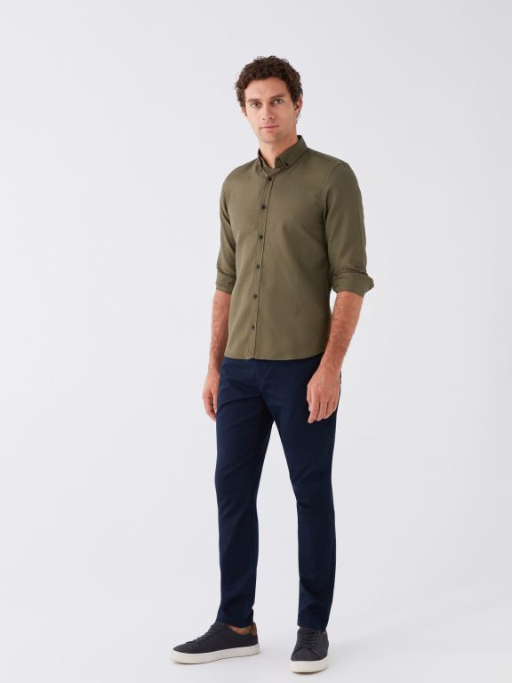 Slim Fit Long Sleeve Dobby Weave Men's Shirt