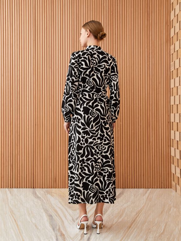 Patterned Long Sleeve Women's Shirt Dress
