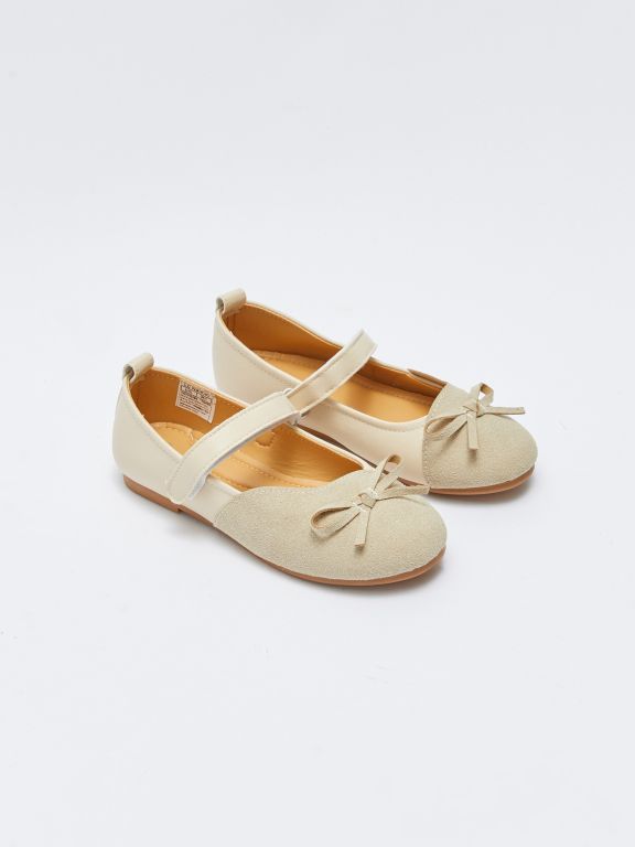 Hook and Loop Bow Detailed Girls' Flats