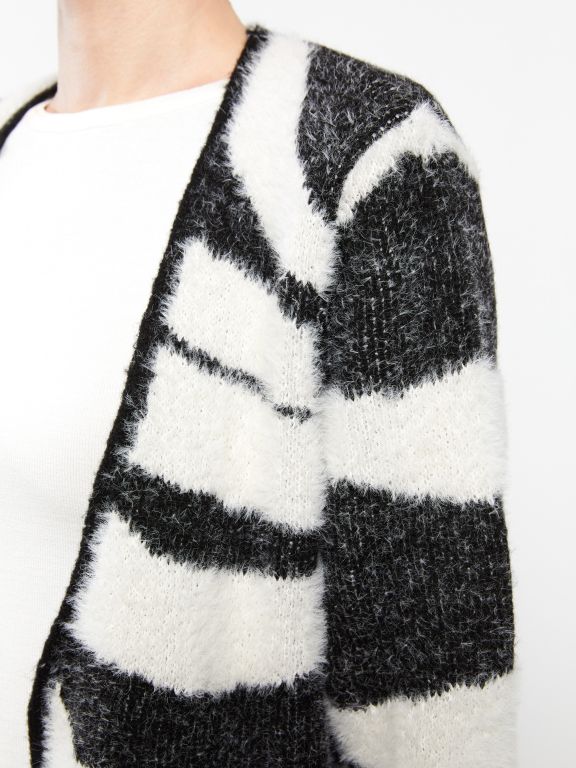 Shawl Neck Patterned Long Sleeve Tricot Women's Cardigan