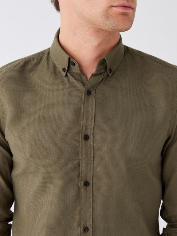Slim Fit Long Sleeve Dobby Weave Men's Shirt