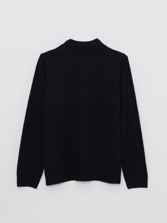 Tie Collar Straight Long Sleeve Women's Knitwear Sweater