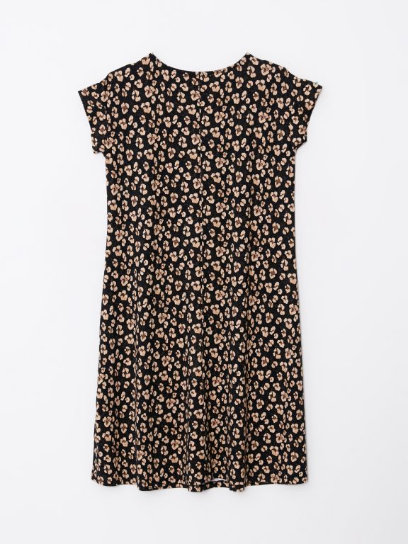 Crew Neck Floral Short Sleeve A Cut Women's Dress