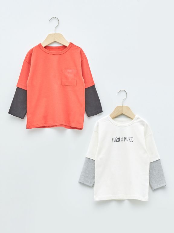 Crew Neck Long Sleeve Baby Boy T-shirt 2-Pack