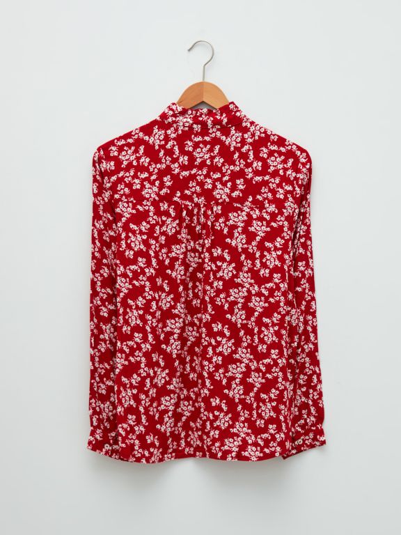 Ruffle Collar Floral Long Sleeve Viscose Women's Shirt